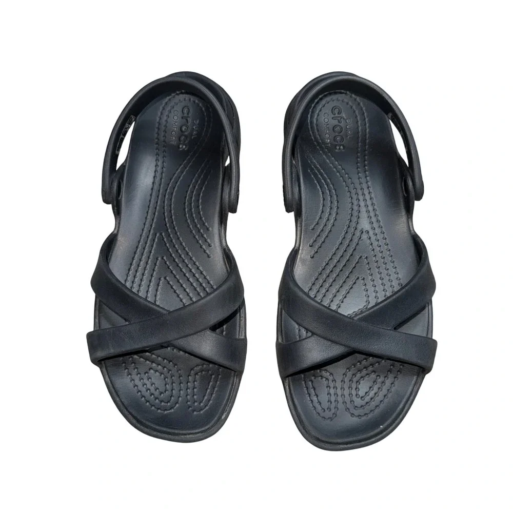 Crocs Swiftwater Sandal Womens 7 Black Excellent Strappy Comfort 205472